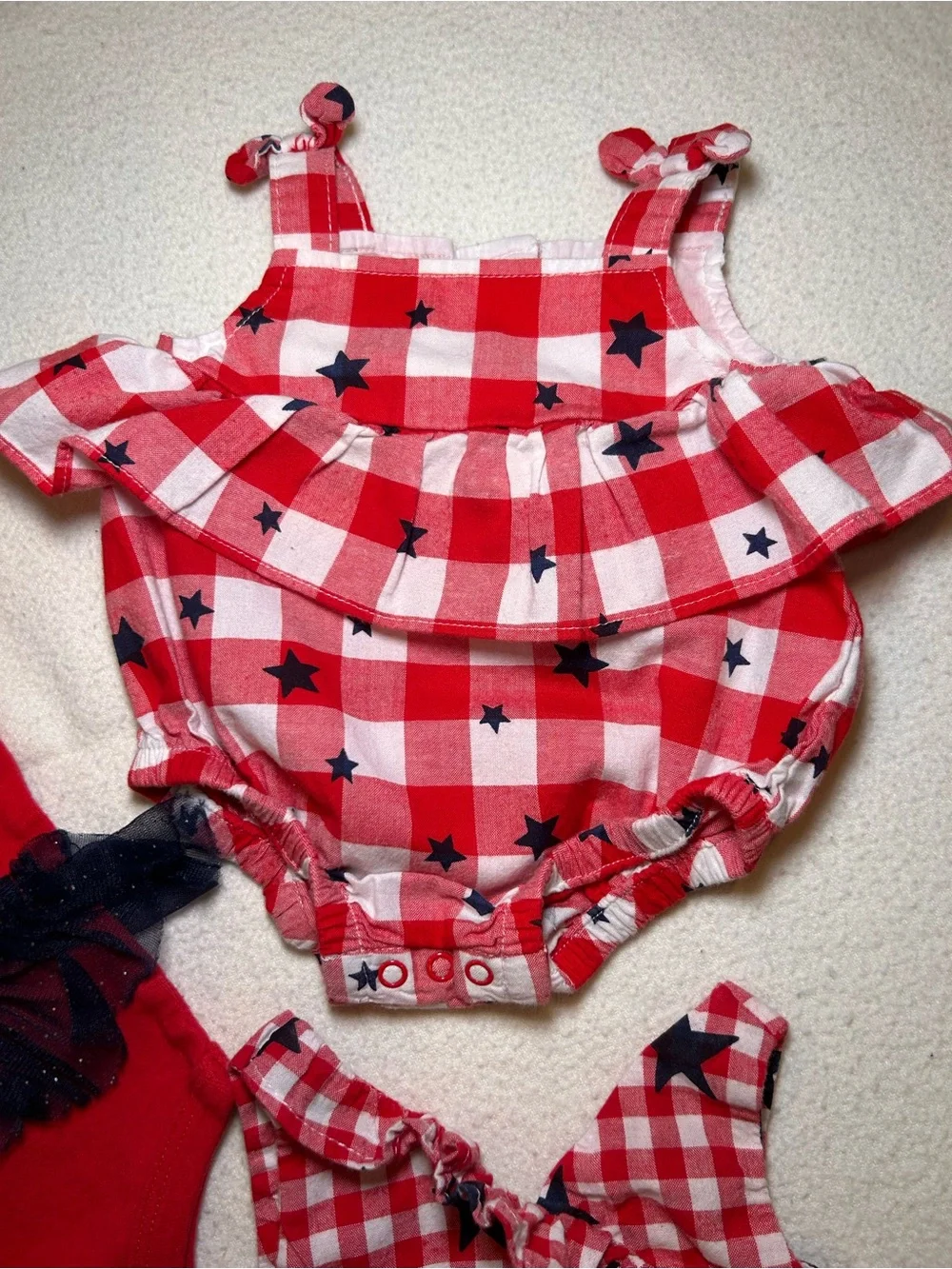 Red Star-Print Baby Romper Set for Girls Newborn and 0-3 Months